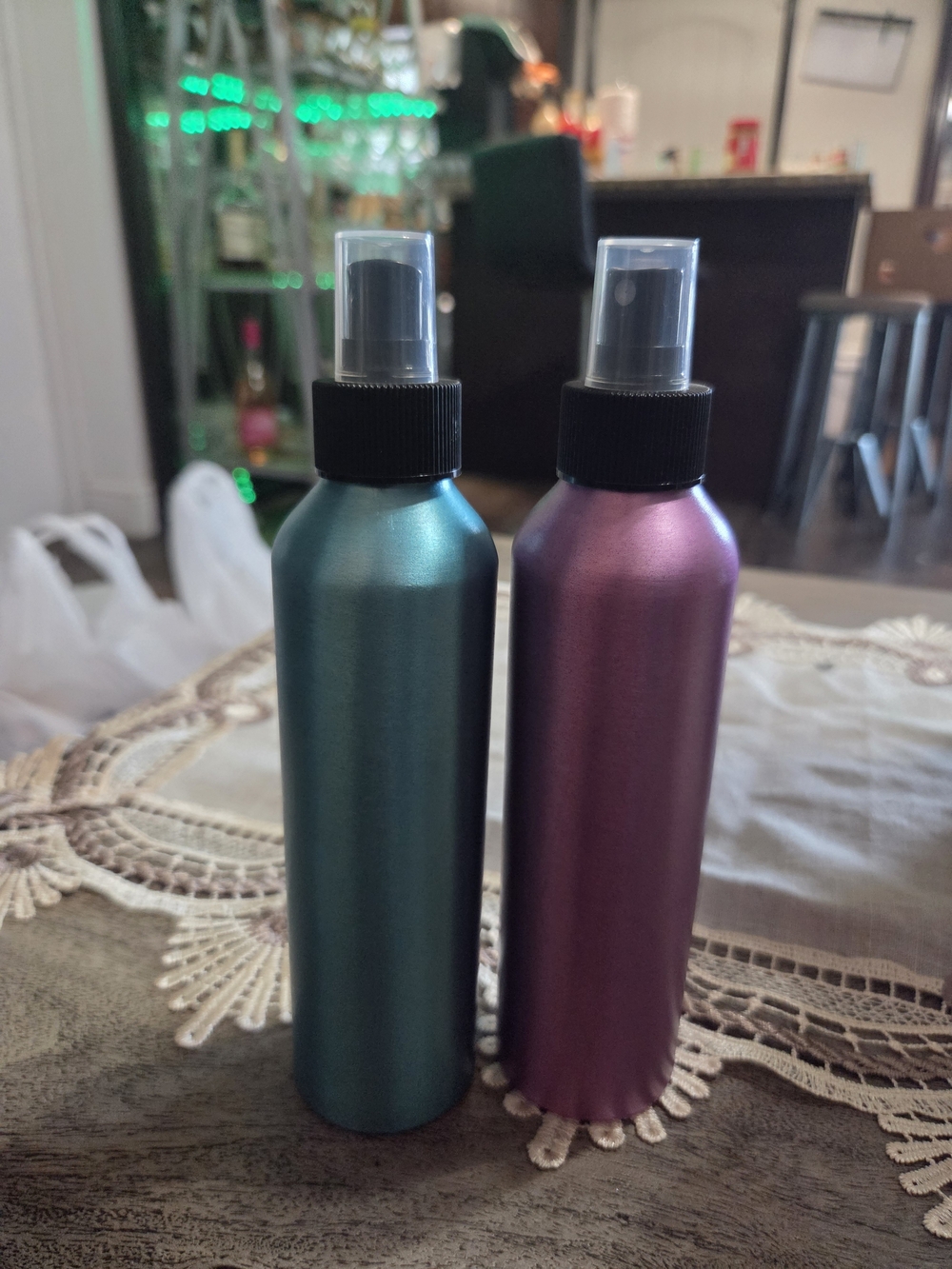 Metallic Green and Purple Facial Mist Spray Bottles - Women Skincare